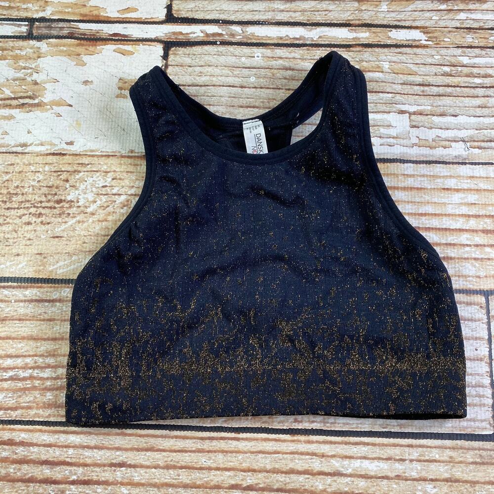 Danskin Now black and metallic gold sports bra